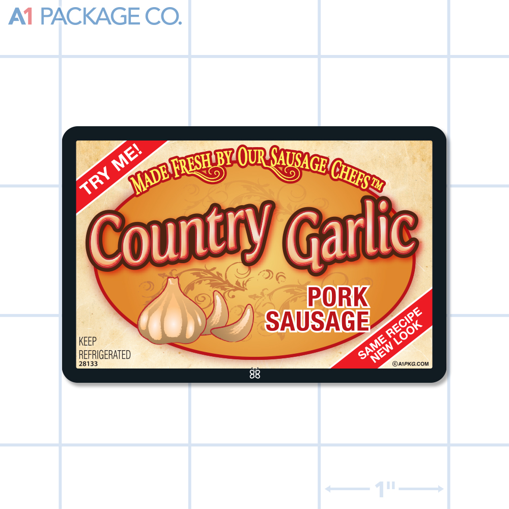 Country Garlic Pork Sausage Label Full Color Rectangle (3x2 Inch) 500/roll