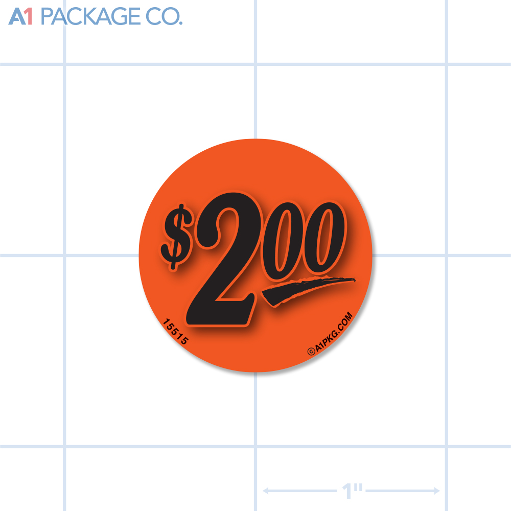 $2.00 Label Fluorescent Red Circle (1.25 inch dia.) 1000/roll