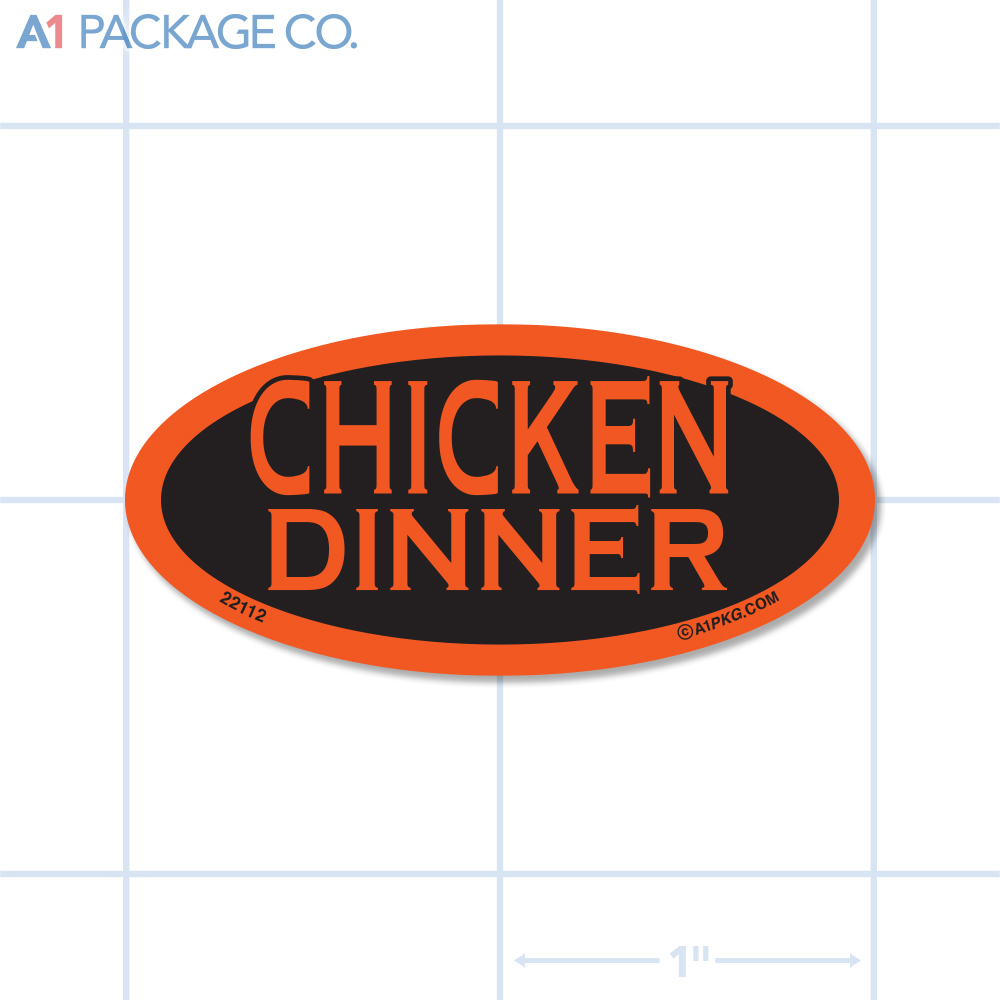 Chicken Dinner Label Fluorescent Red Oval (1x2 Inch) 500/roll