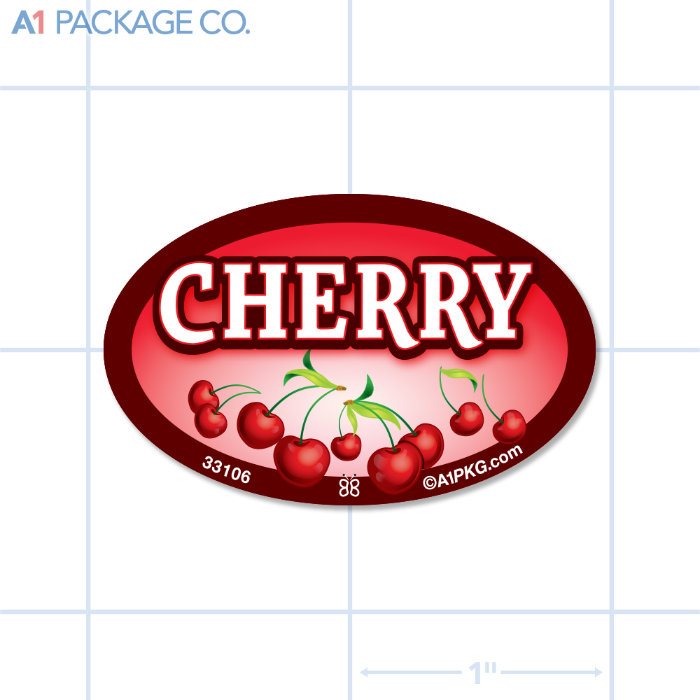 Cherry Flavor Label Full Color Oval (1.2x2 inch) 500/Roll