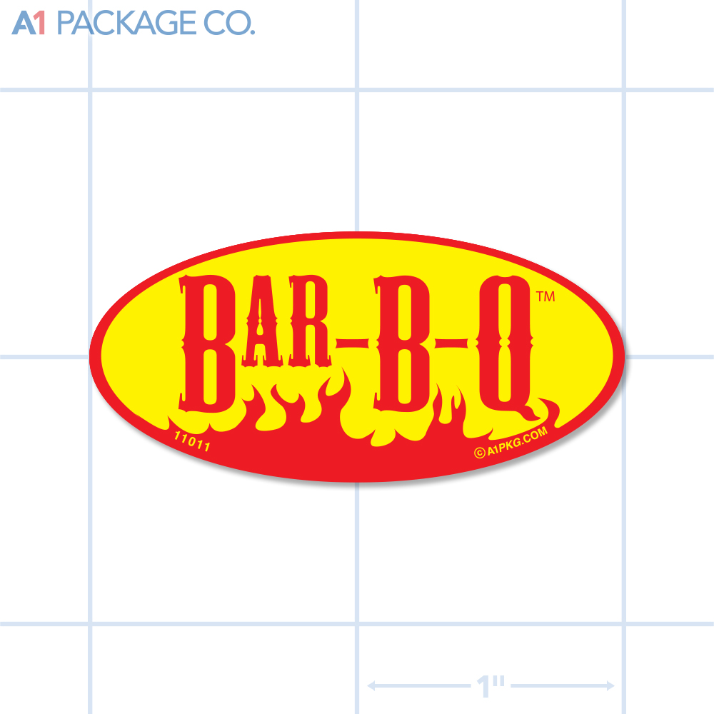 Bar-B-Q Label Bright Yellow Oval (1x2 Inch) 500/roll