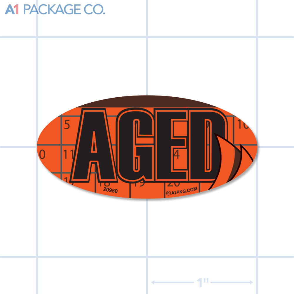 Aged Label Fluorescent Red Oval (1x2 Inch) 500/roll