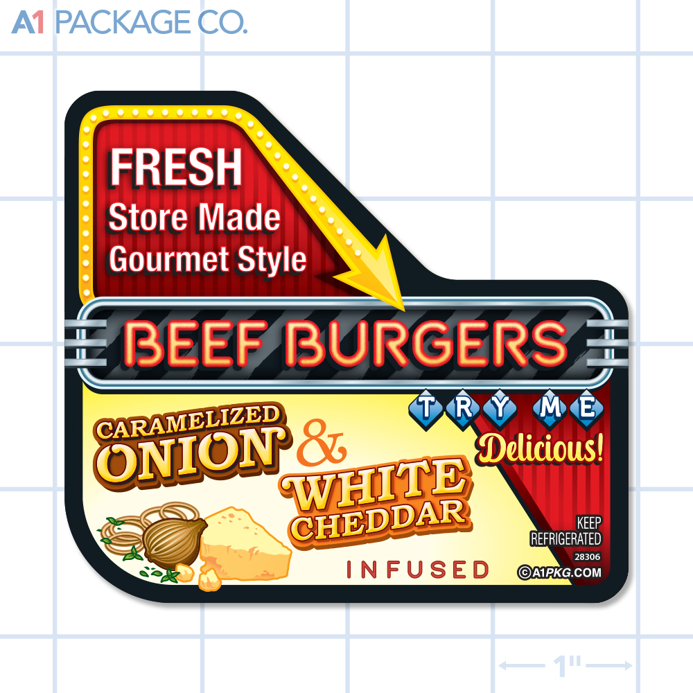 Caramelized Onion & White Cheddar Beef Burgers Label Full Color Rectangle (3.5x6 Inch) 250/roll