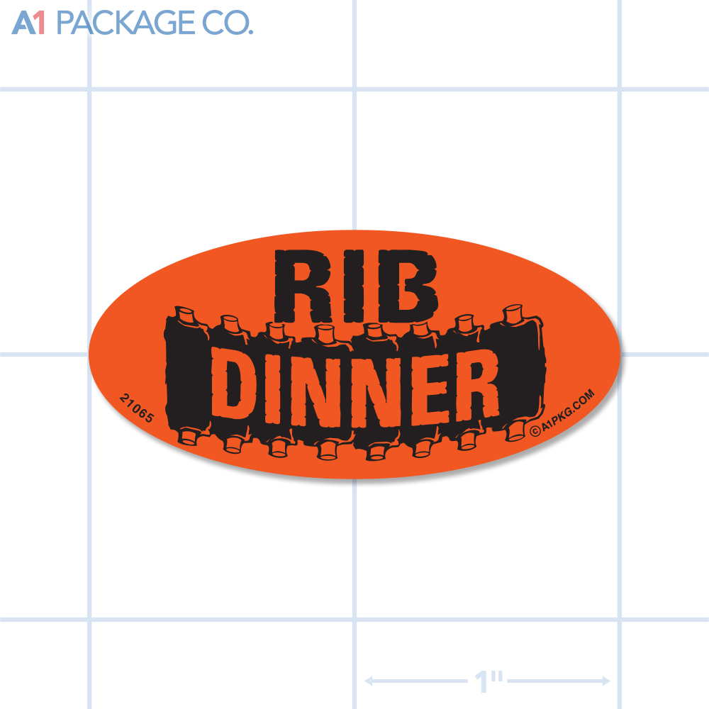 Rib Dinner Label Fluorescent Red Oval (1x2 Inch) 500/roll