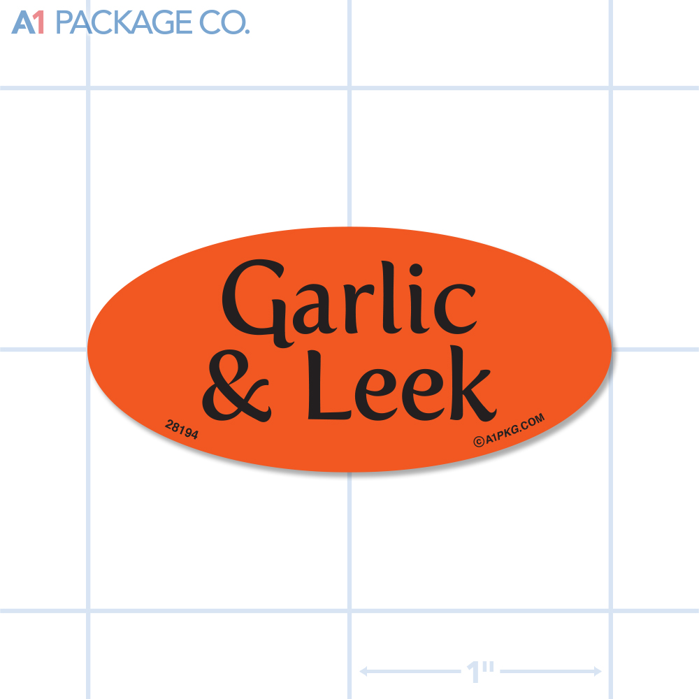 Garlic and Leek Label Fluorescent Red Oval (1x2 Inch) 500/roll