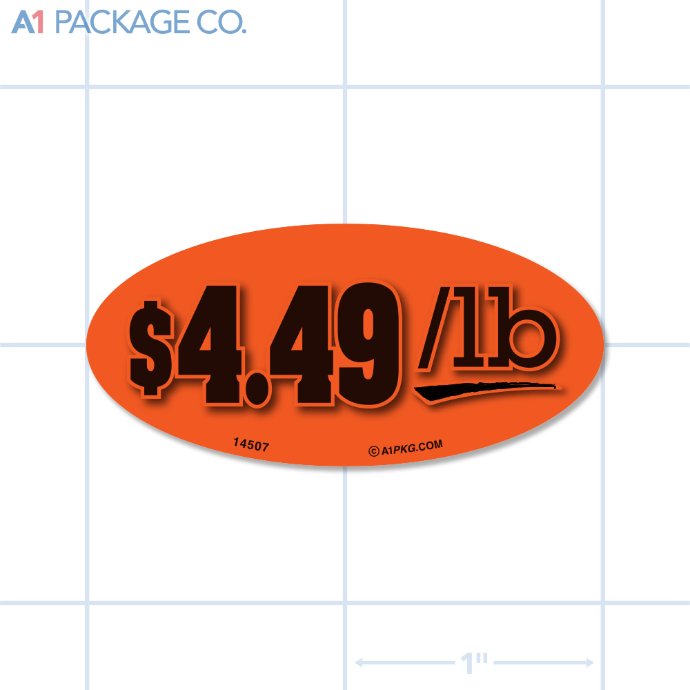 $4.49/lb Label Fluorescent Red Oval (1x2 Inch) 500/roll
