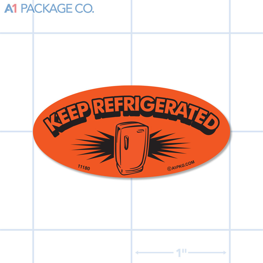 Keep Refrigerated Label Fluorescent Red Oval (1x2 Inch) 500/roll