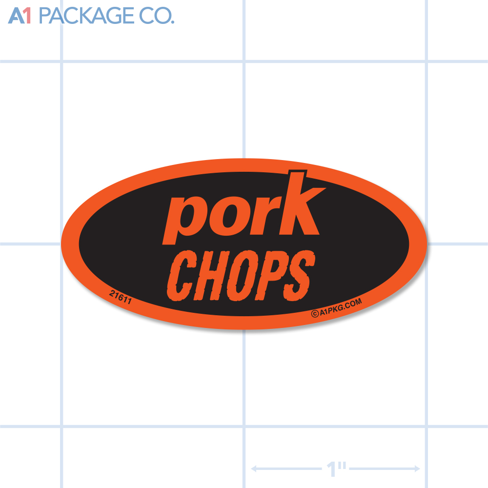 Pork Chops Label Fluorescent Red Oval (1x2 Inch) 500/roll