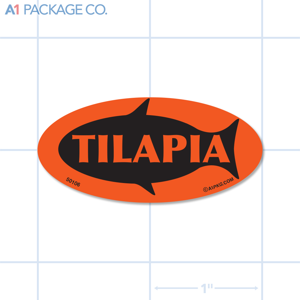 Tilapia Label Fluorescent Red Oval (1x2 Inch) 500/roll