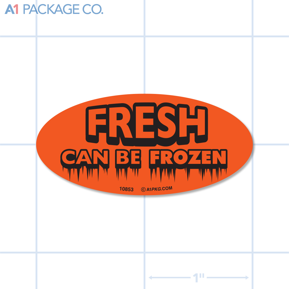 Fresh Can be Frozen Label Fluorescent Red Oval (1x2 inch) 500/roll