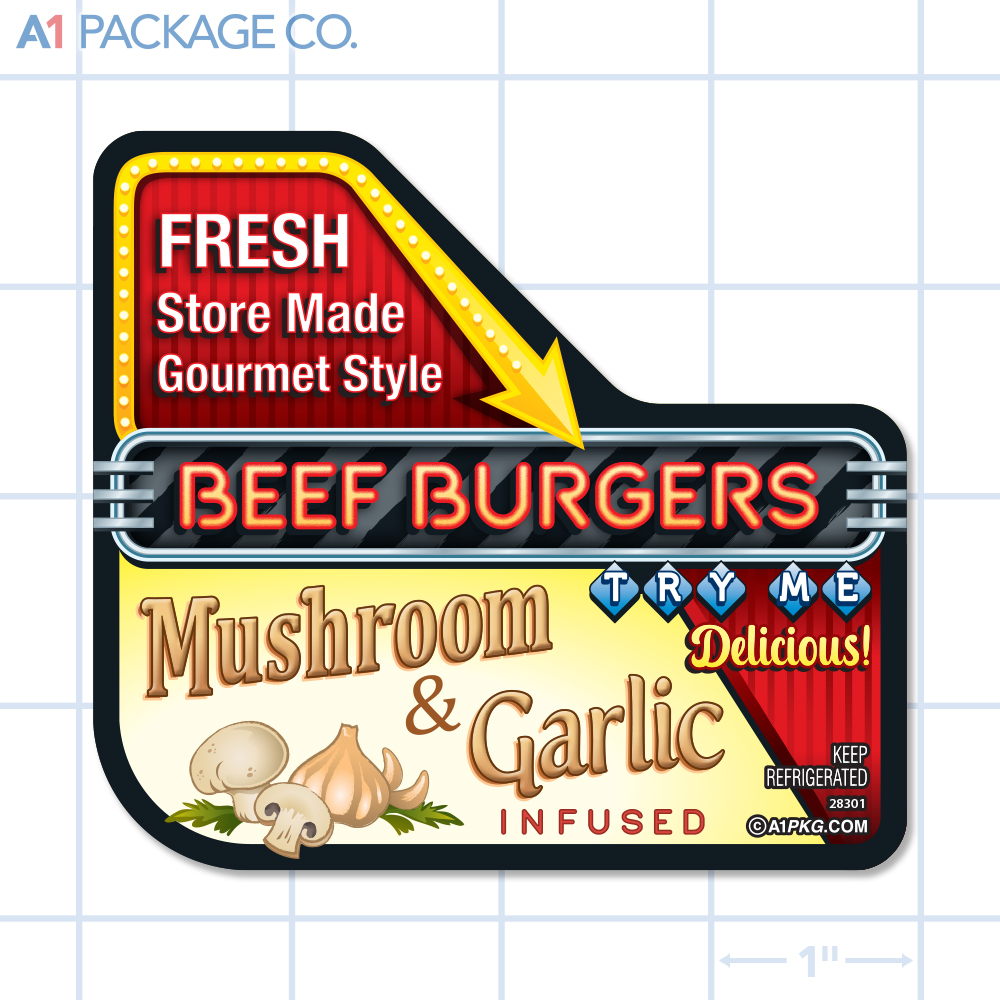 Mushroom & Garlic Beef Burgers Label Full Color Rectangle (3.5x6 Inch) 250/roll