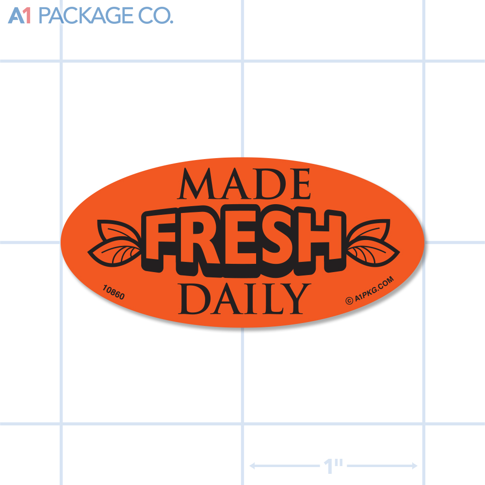 Made Fresh Daily Label Fluorescent Red Oval (1x2 inch) 500/roll