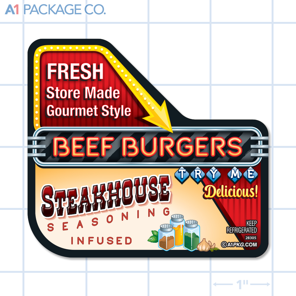 Steakhouse Beef Burgers Label Full Color Rectangle (3.5x6 Inch) 250/roll