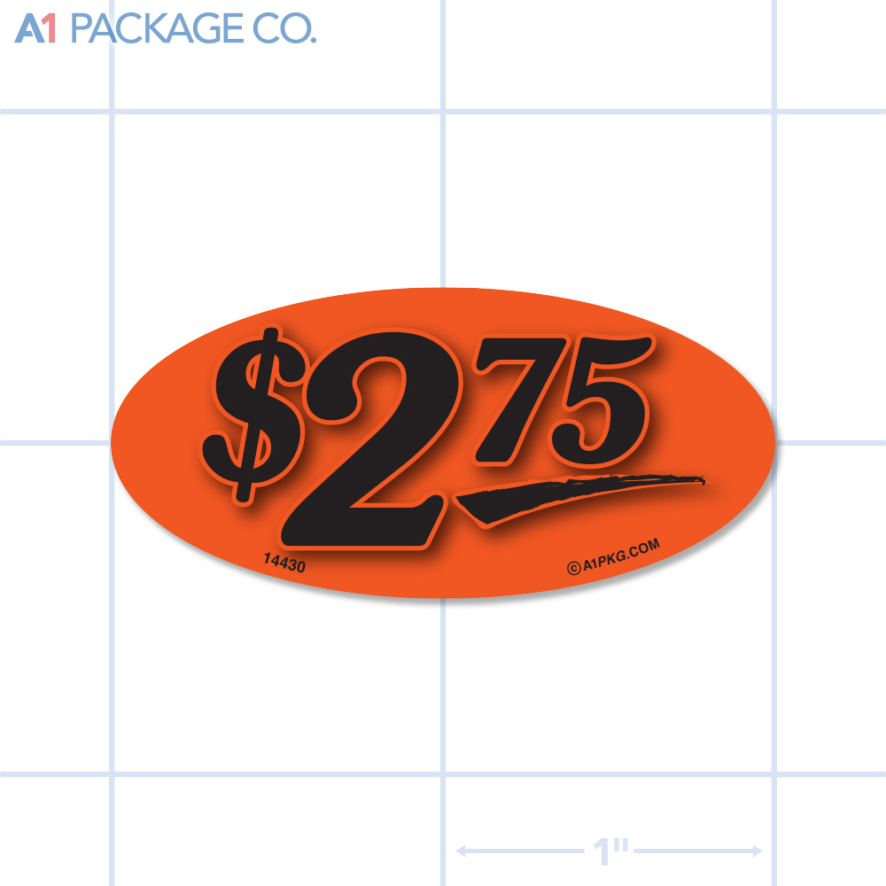 $2.75 Label Fluorescent Red Oval (1x2 inch) 500/roll