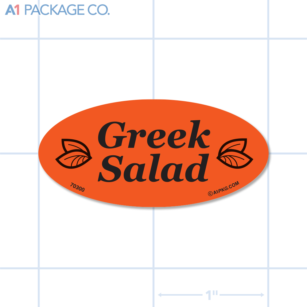 Greek Salad Label Fluorescent Red Oval (1x2 Inch) 500/roll