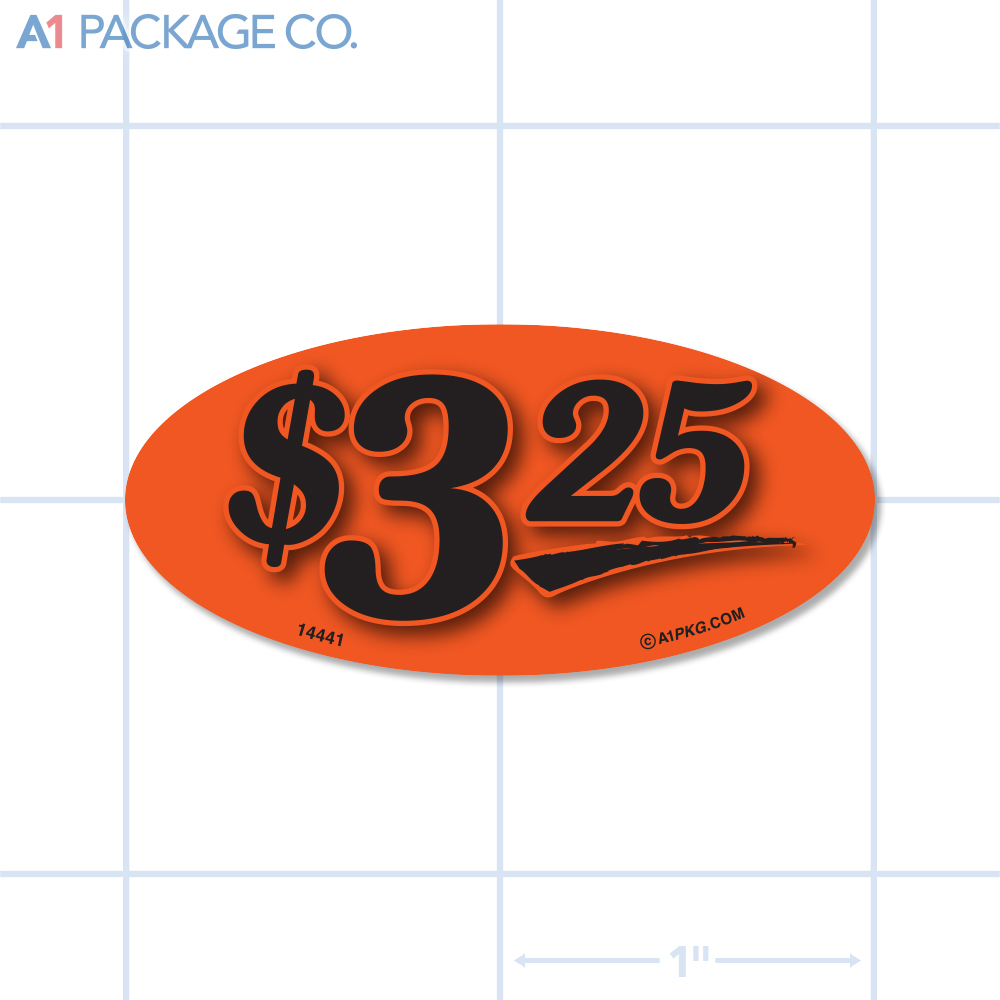 $3.25 Label Fluorescent Red Oval (1x2 inch) 500/roll
