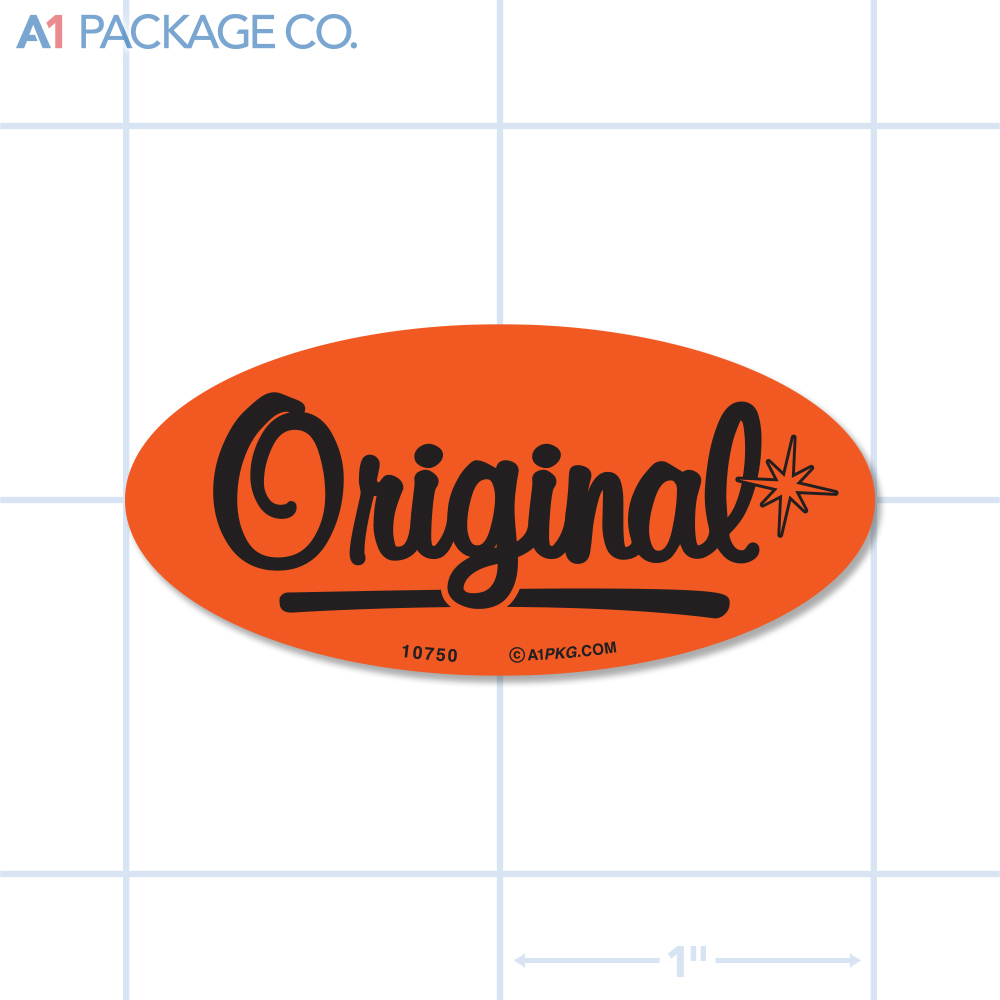 Original Label Fluorescent Red Oval (1x2 inch) 500/roll 