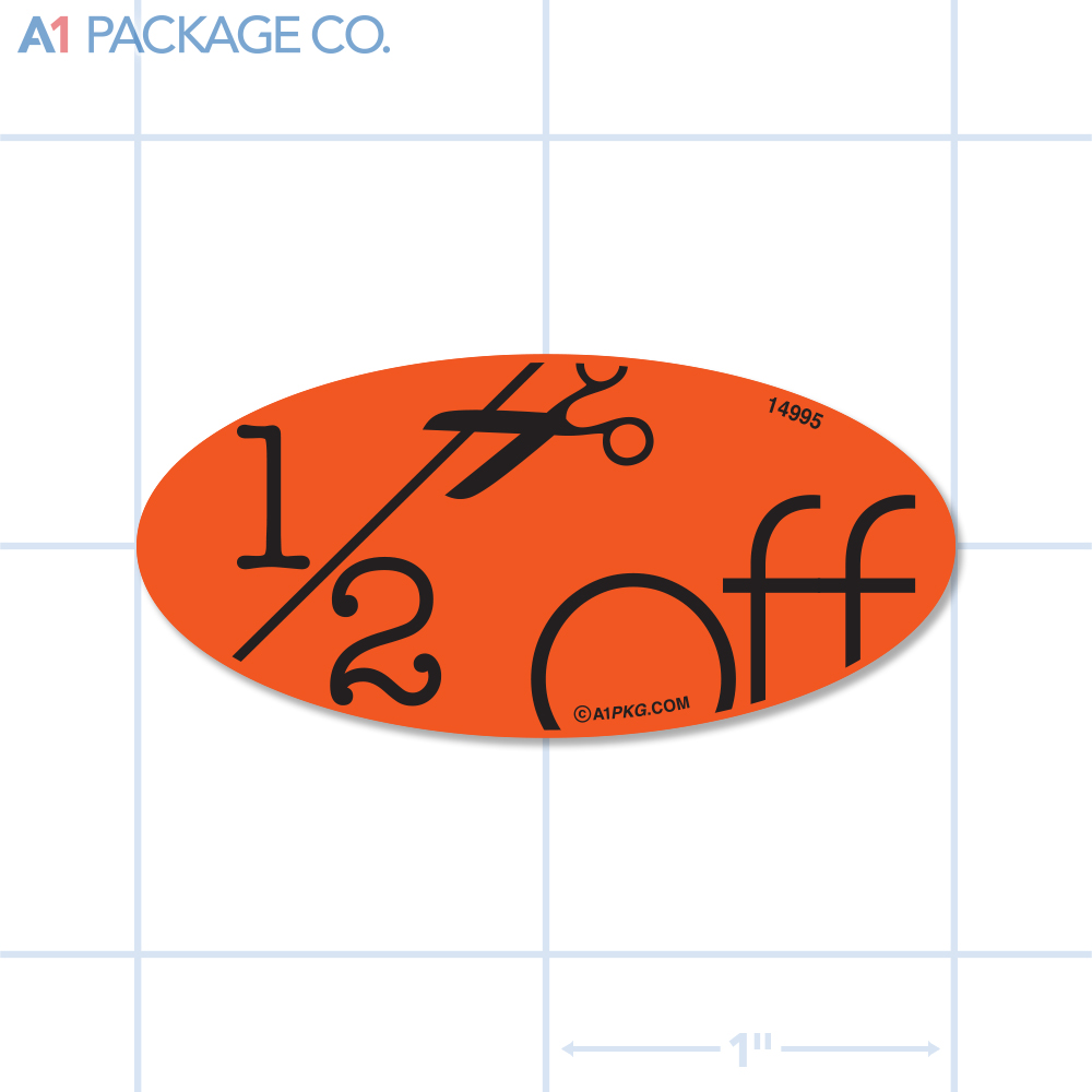 Half Off Label Fluorescent Red Oval (1x2 Inch) 500/roll
