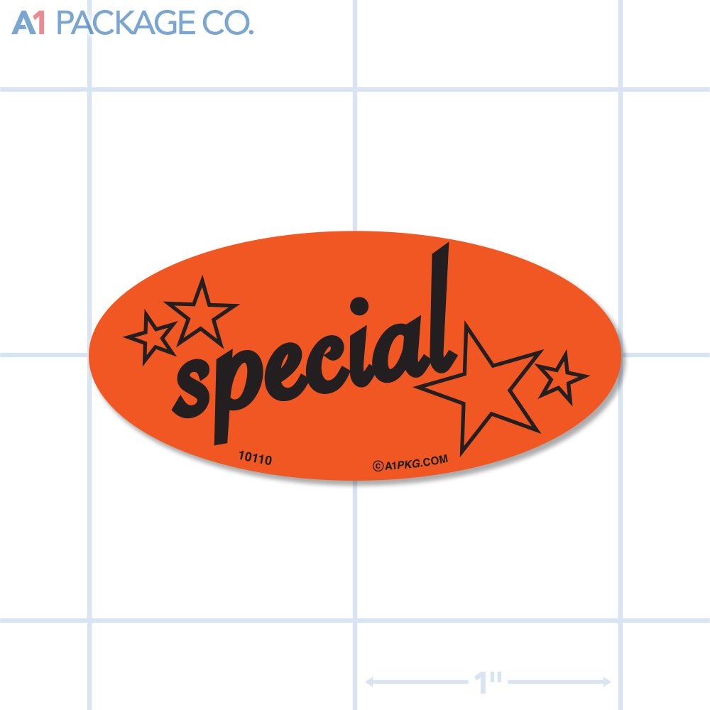 Special (Star) Label Fluorescent Red Oval (1x2 inch) 500/roll  