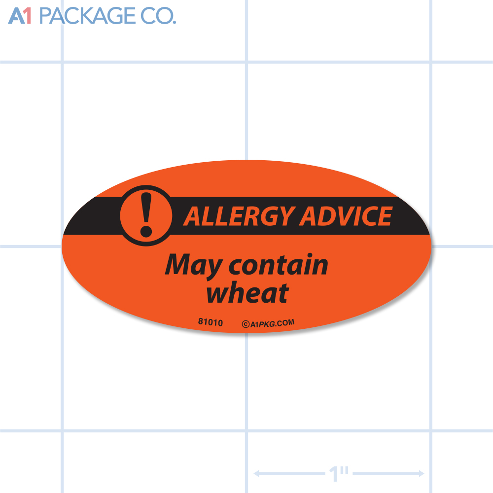 May Contain Wheat Allergy Advice Label Fluorescent Red Oval (1x2 Inch) 500/roll