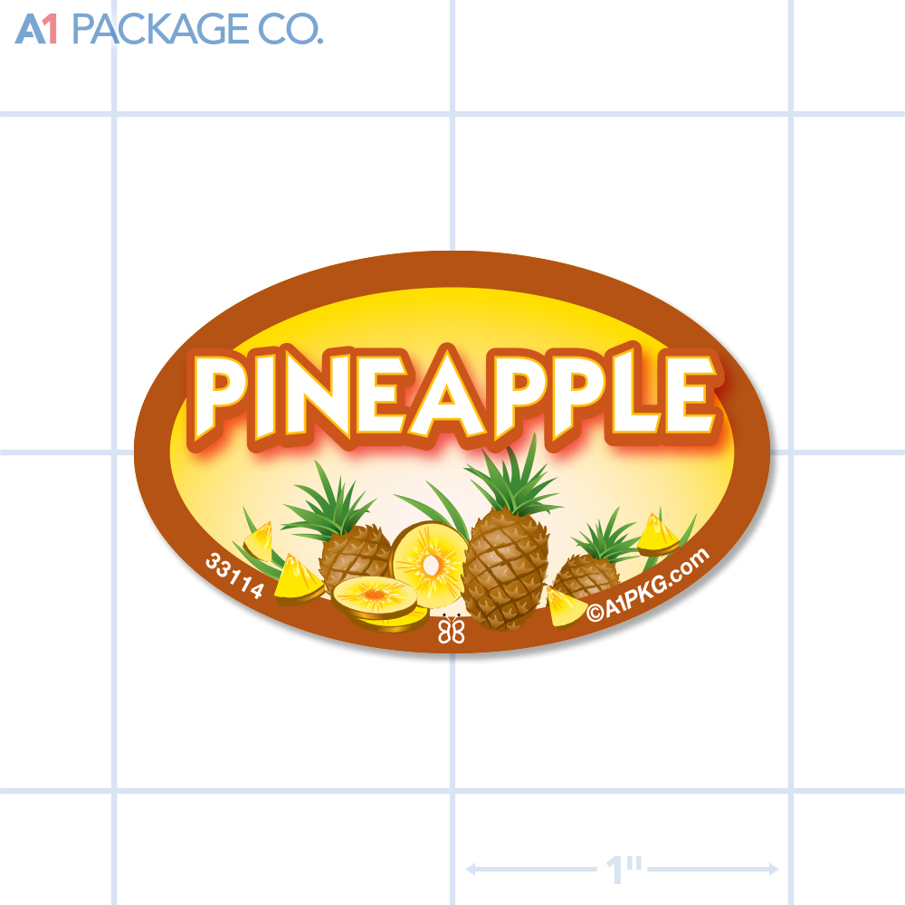 Pineapple Flavor Label Full Color Oval (1.2x2 inch) 500/Roll