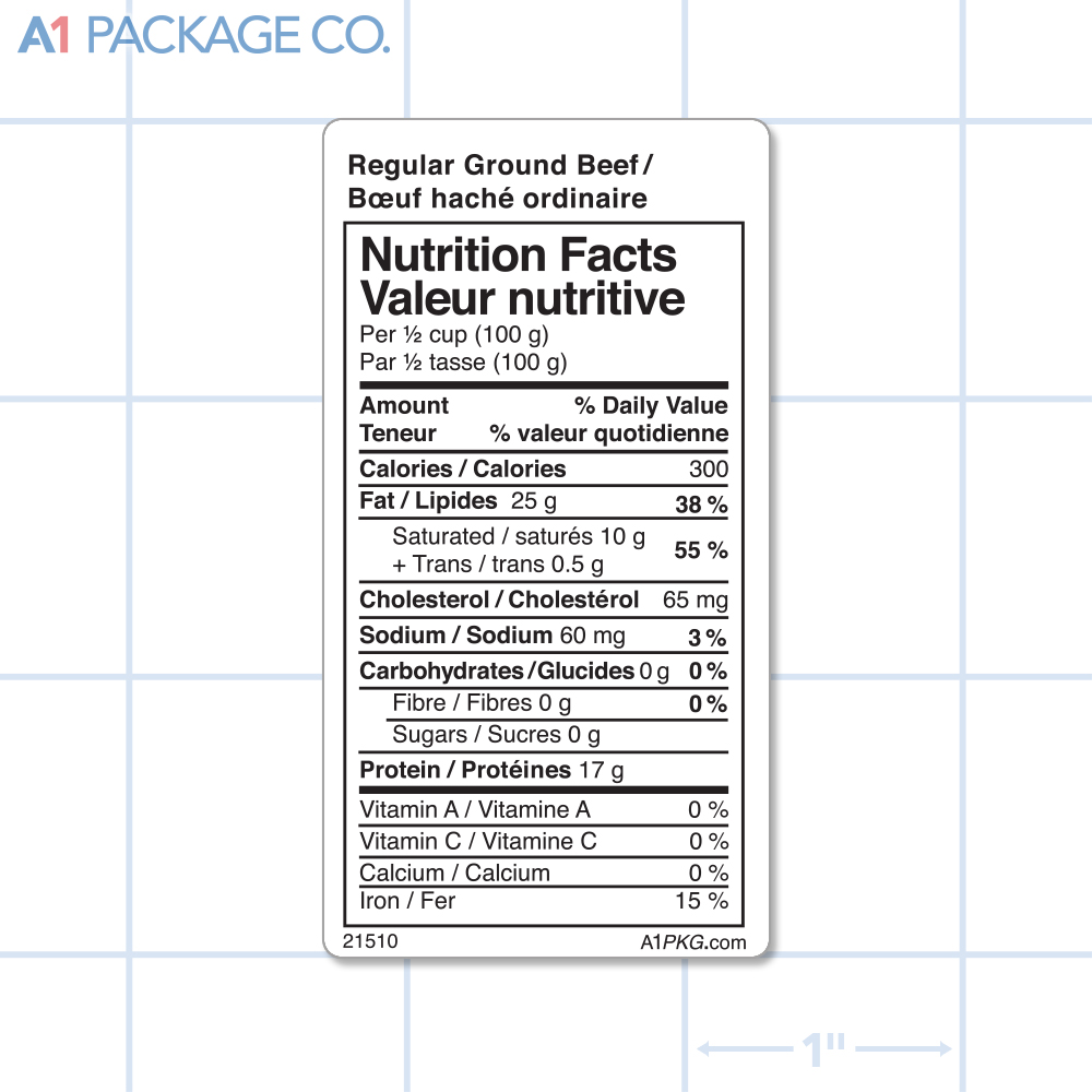 Regular Ground Beef Nutritional Labels (1.6x3 Inch) 300/roll