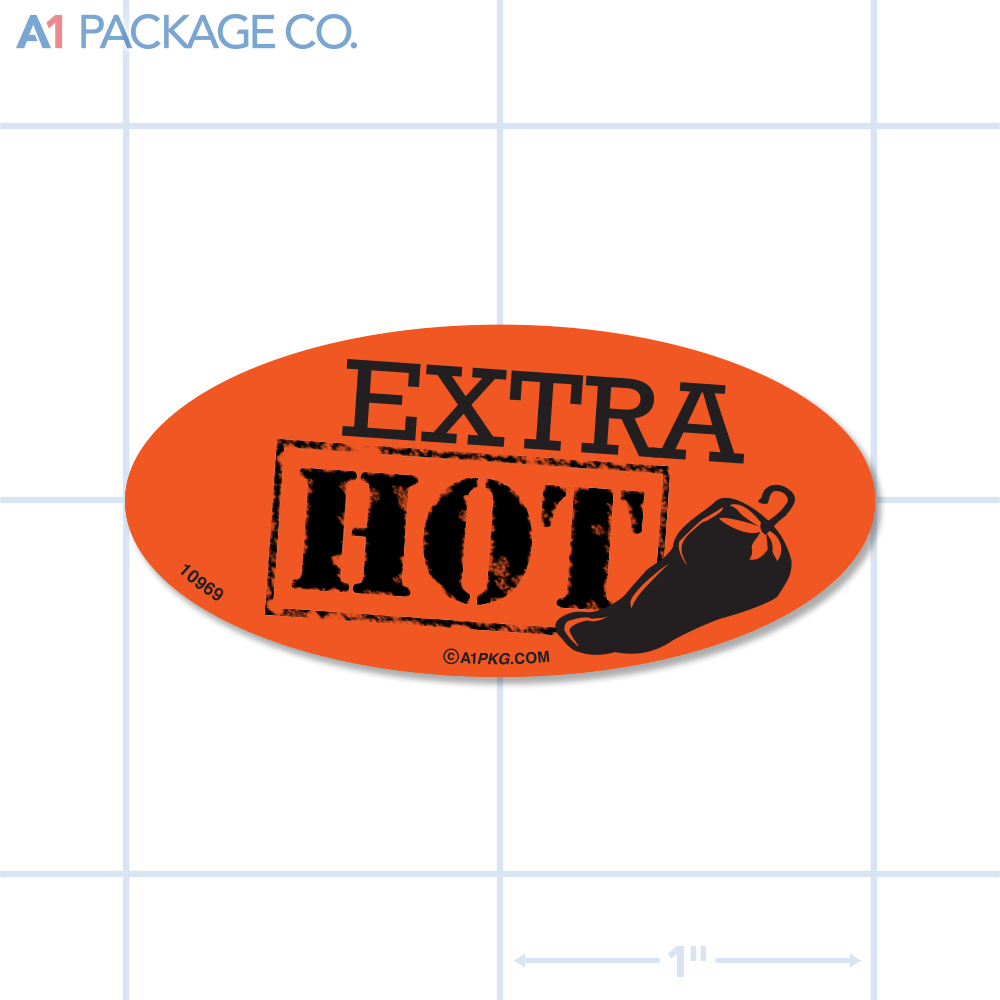Extra Hot Label Fluorescent Red Oval (1x2 inch) 500/roll