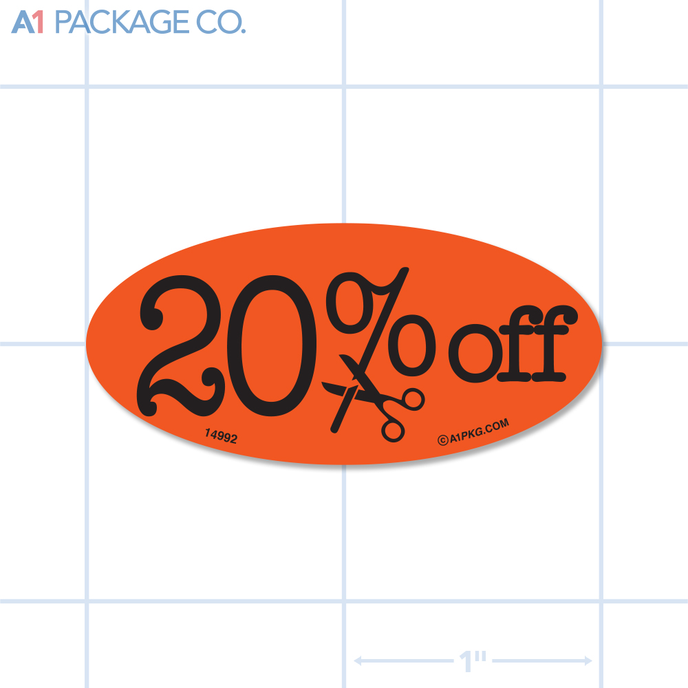 20% Off Label Fluorescent Red Oval (1x2 Inch) 500/roll