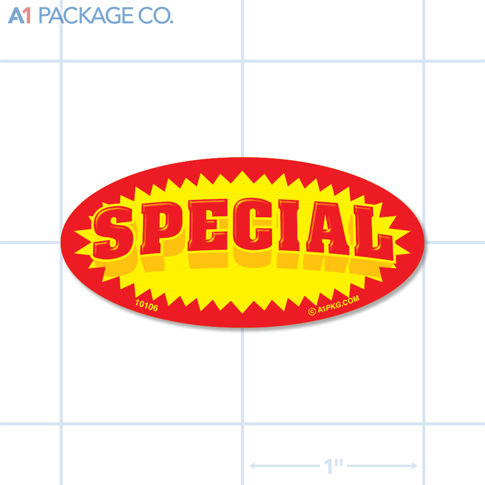 Special (Burst) Label Bright Yellow Oval (1x2 inch) 500/roll 