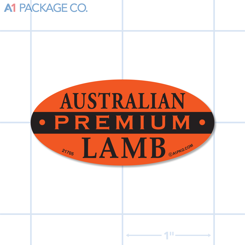 Premium Australian Lamb Label Fluorescent Red Oval (1x2 Inch) 500/roll