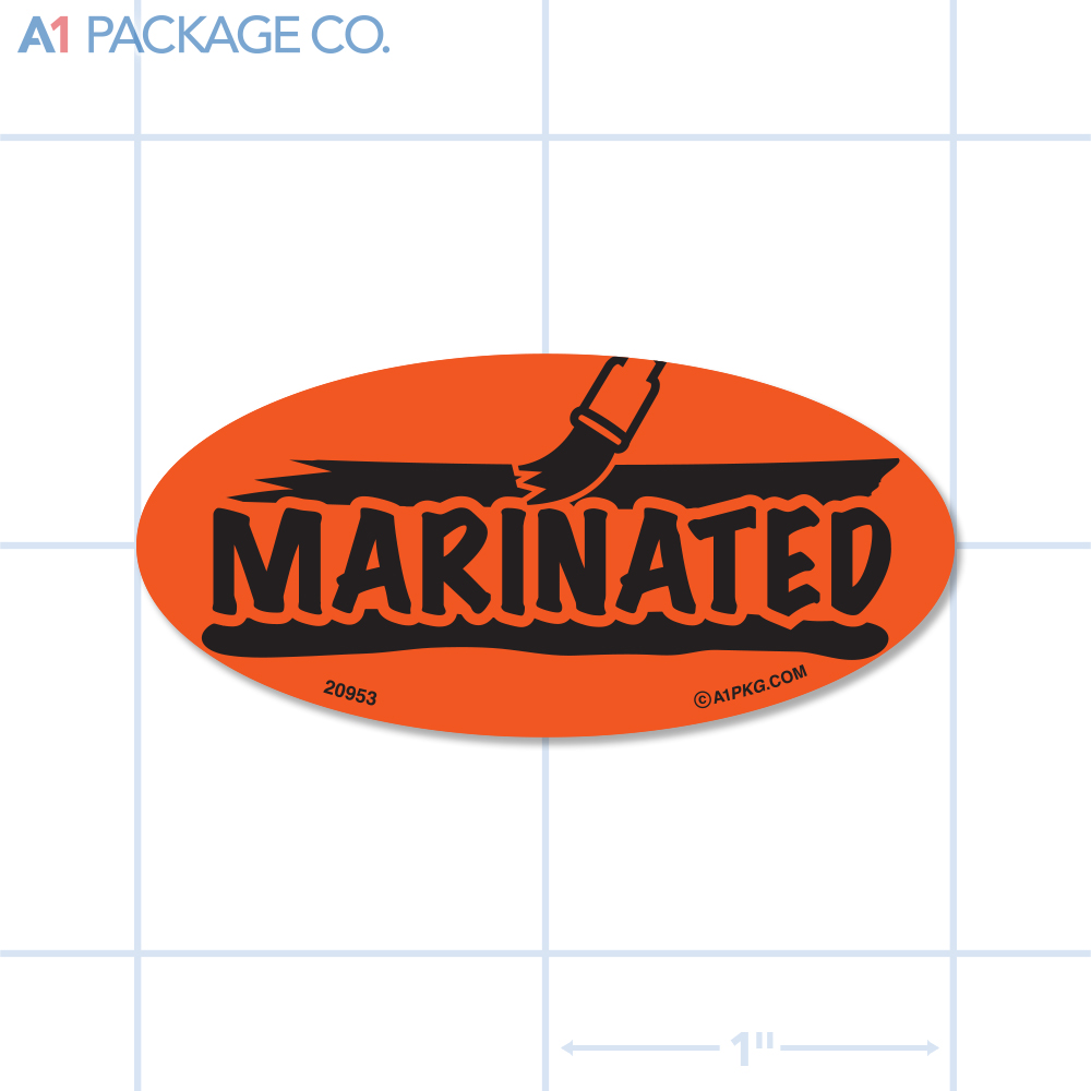 Marinated Label Fluorescent Red Oval (1x2 Inch) 500/roll