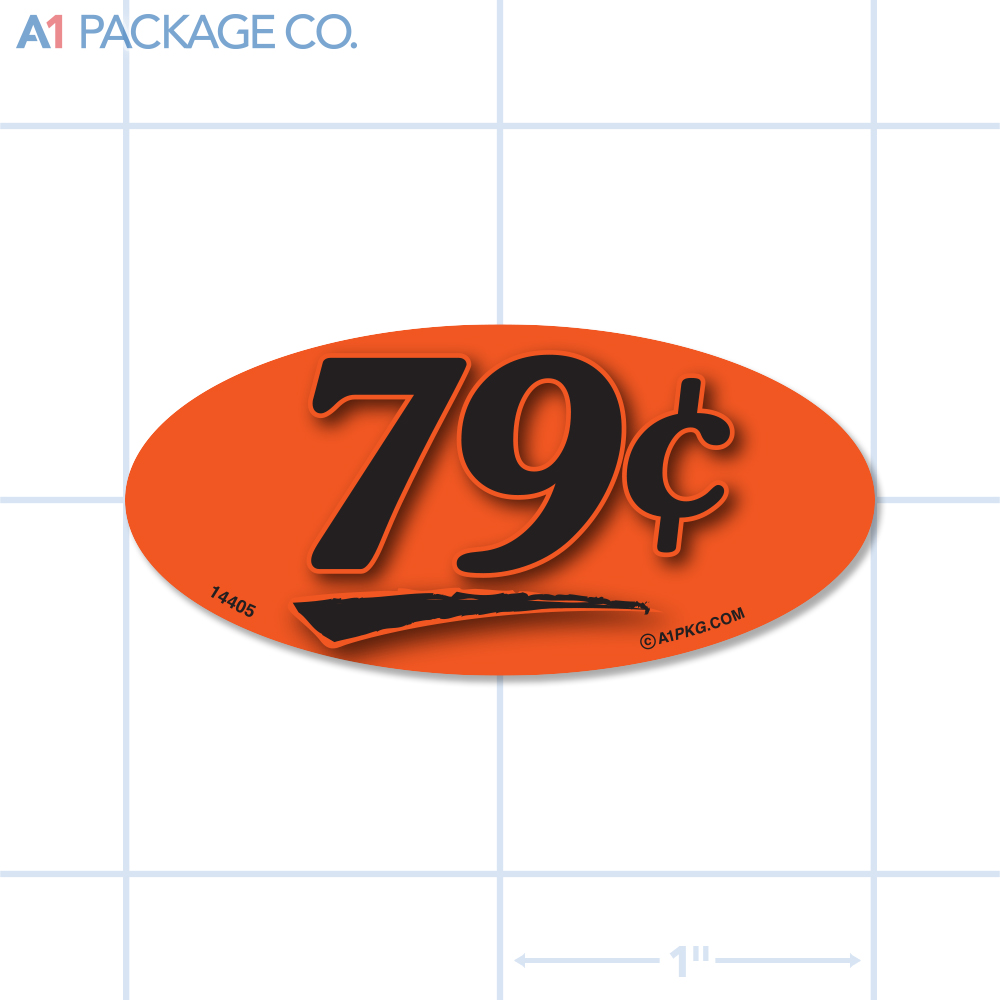 79¢ Label Fluorescent Red Oval (1x2 inch) 500/roll