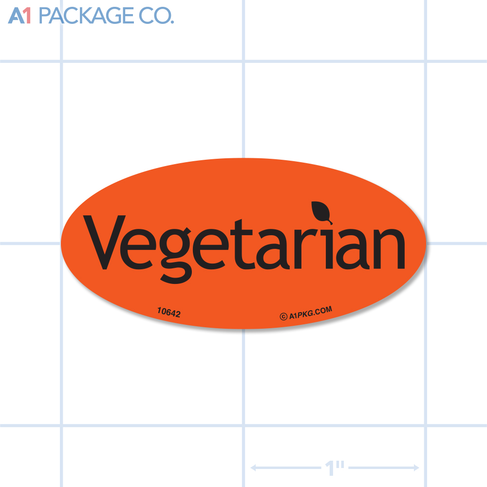 Vegetarian Label Fluorescent Red Oval (1x2 inch) 500/roll