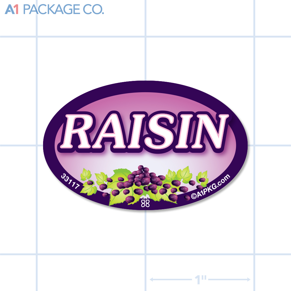 Raisin Flavor Label Full Color Oval (1.2x2 inch) 500/Roll