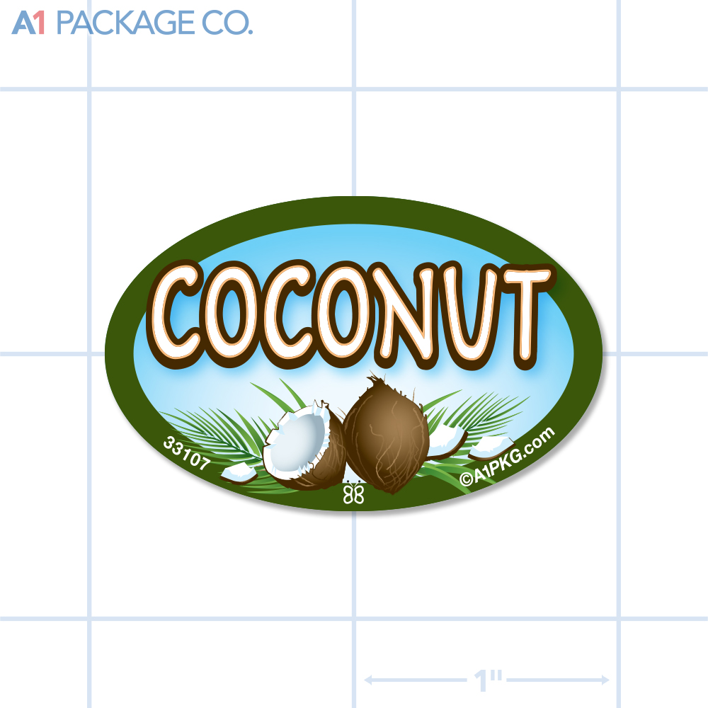 Coconut Flavor Label Full Color Oval (1.2x2 inch) 500/Roll