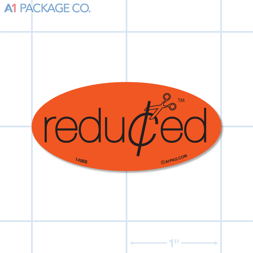 Reduced Label (Scissors) Fluorescent Red Oval (1x2 Inch) 500/roll