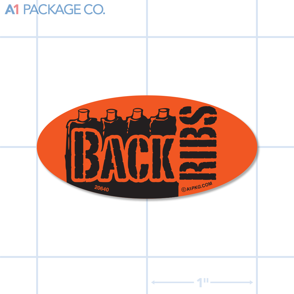 Back Ribs Label Fluorescent Red Oval (1x2 Inch) 500/roll