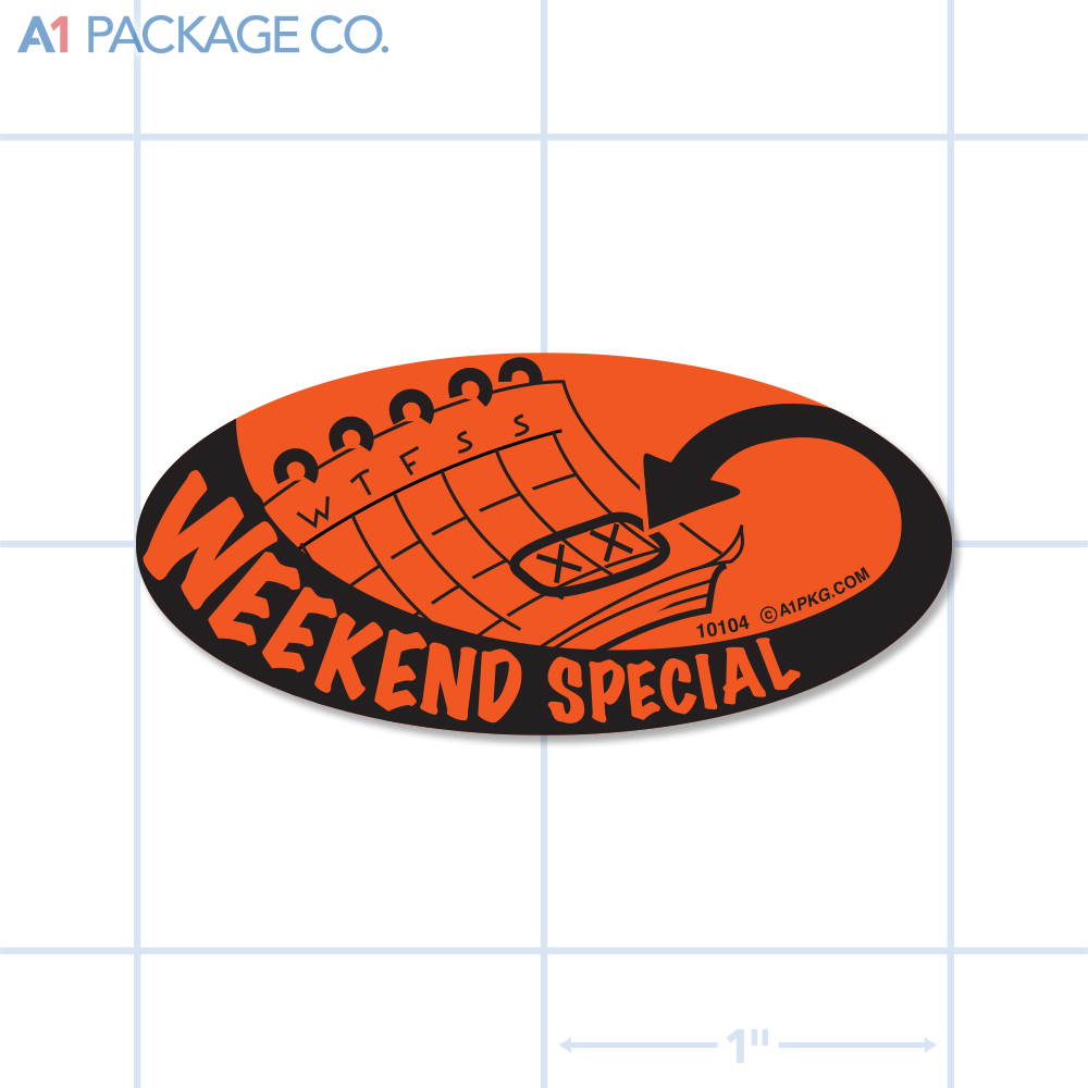 Weekend Special Label Fluorescent Red Oval (1x2 inch) 500/roll