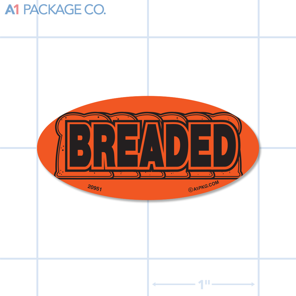 Breaded Label Fluorescent Red Oval (1x2 Inch) 500/roll