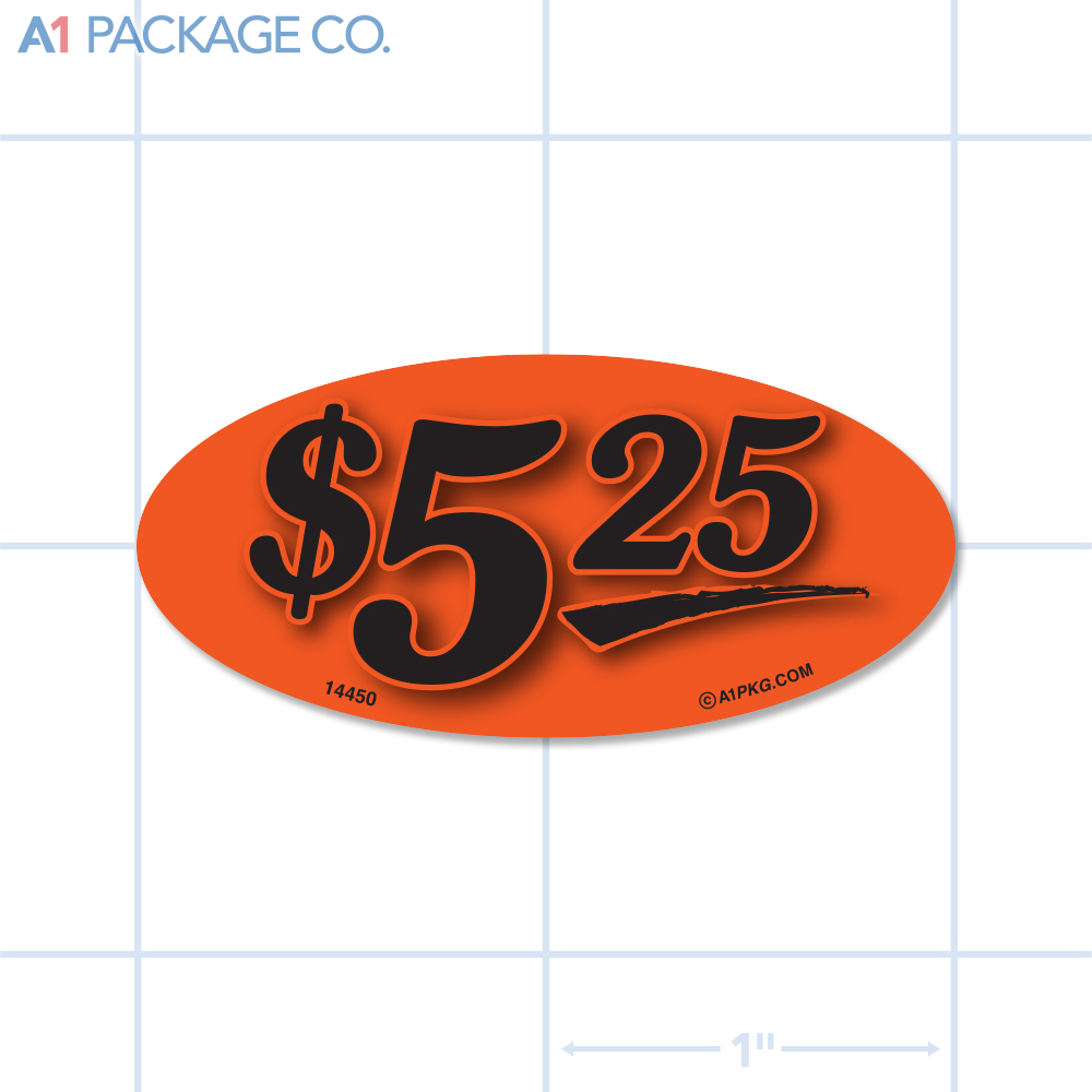 $5.25 Label Fluorescent Red Oval (1x2 inch) 500/roll