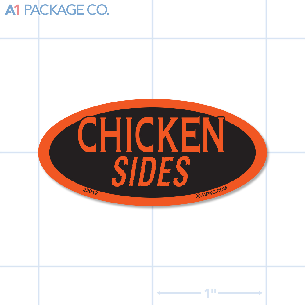 Chicken Sides Label Fluorescent Red Oval (1x2 Inch) 500/roll