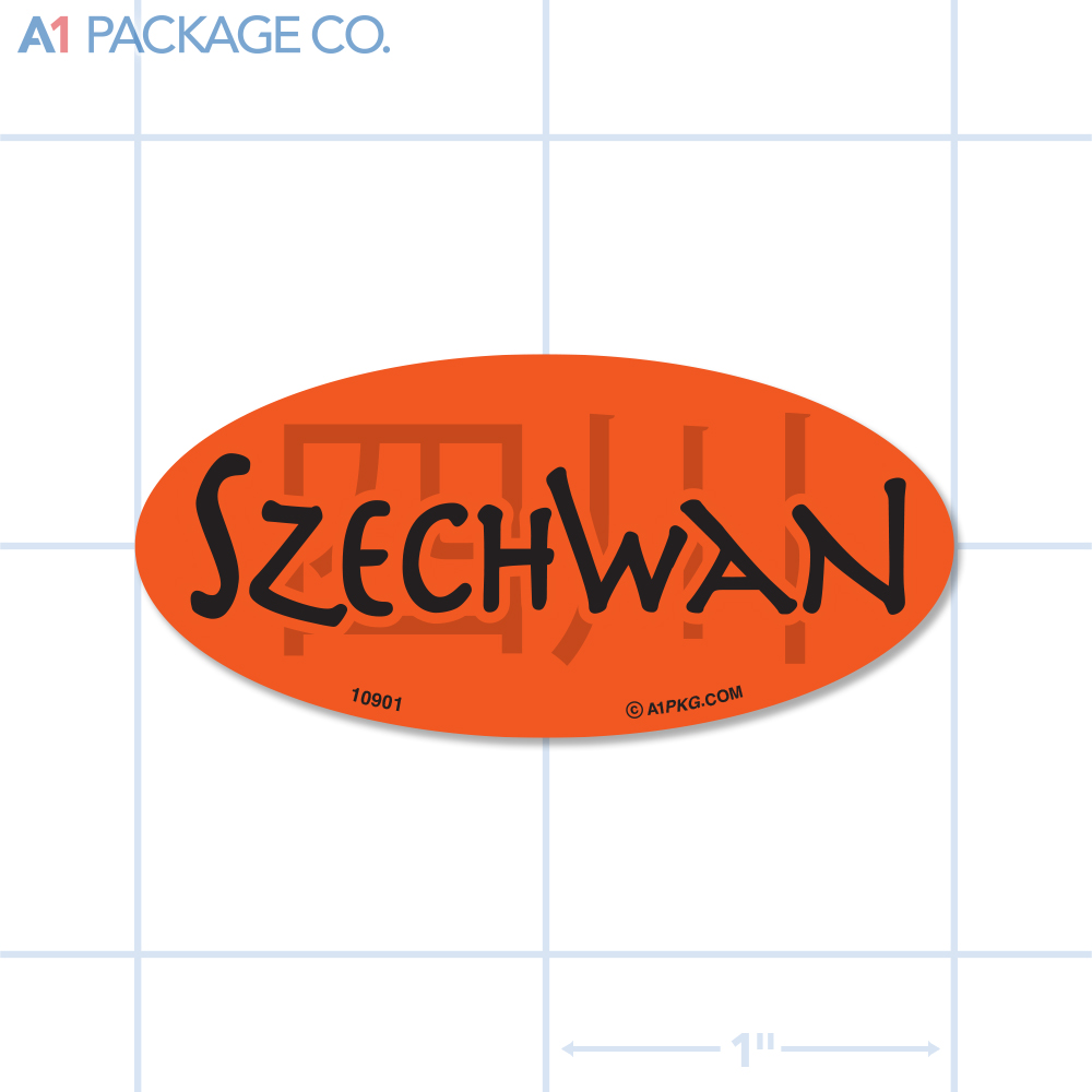 Szechwan Label Fluorescent Red Oval (1x2 inch) 500/roll 
