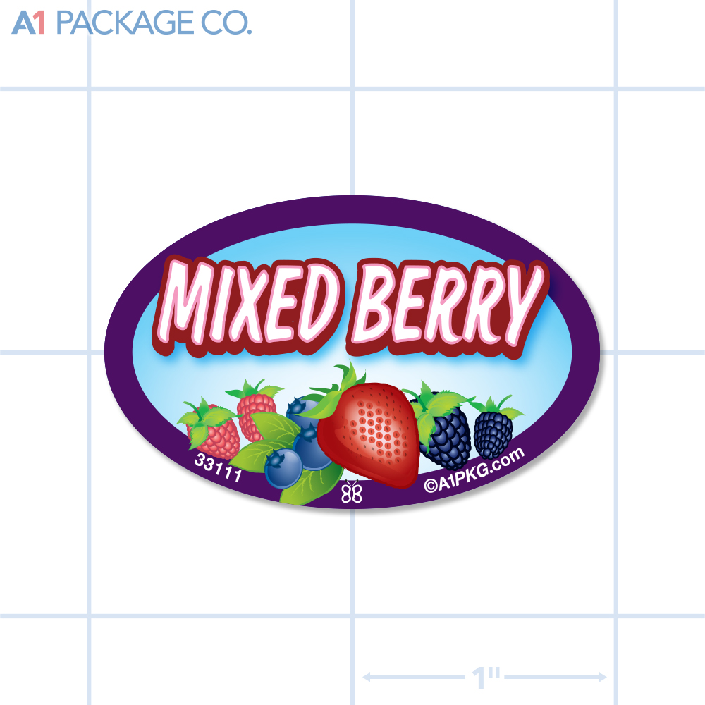 Mixed Berry Flavor Label Full Color Oval (1.2x2 inch) 500/Roll