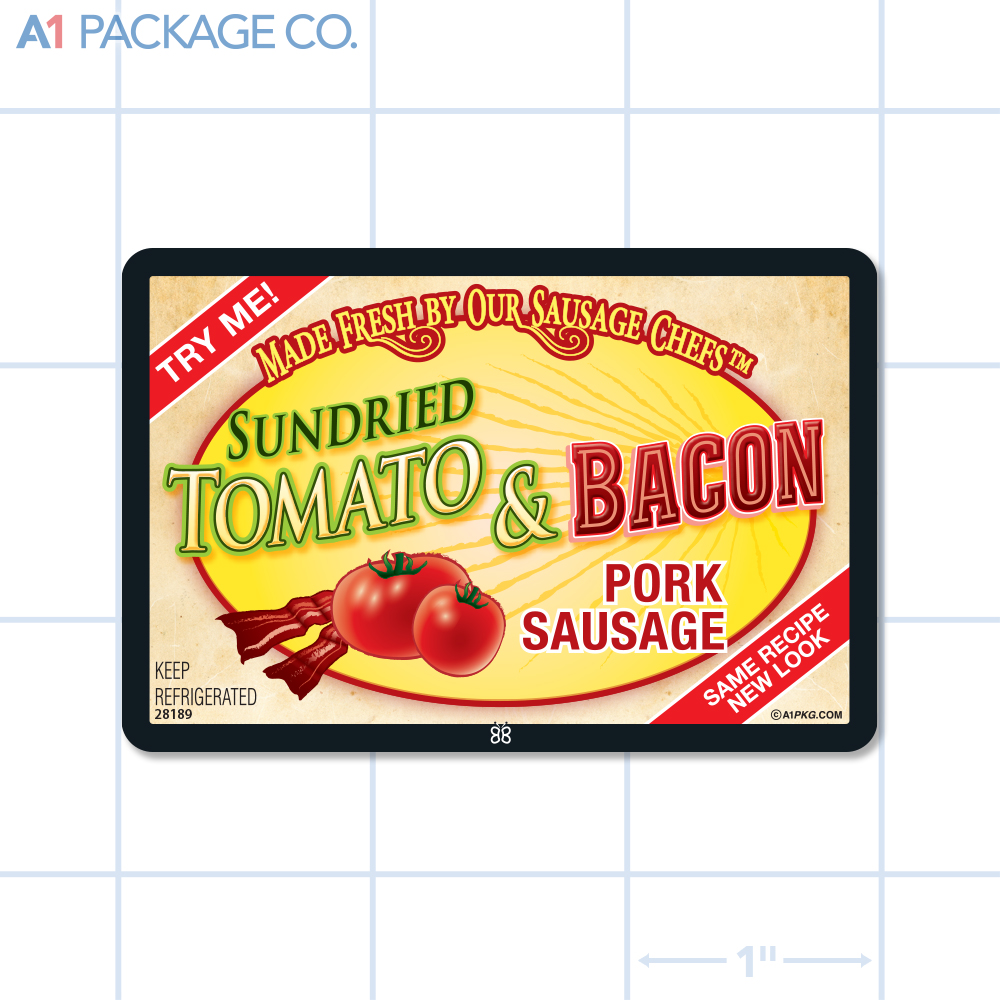 Sundried Tomato & Bacon Pork Sausage Label Full Color Rectangle (3x2 Inch) 500/roll